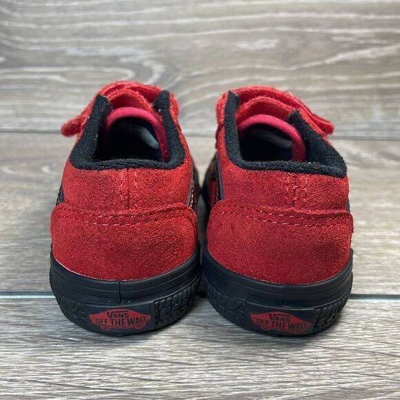 Vans Old Skool Red Suede Toddler Boy Sz 6 Low Top Hook & Loop Closure Sneakers - Picture 4 of 10